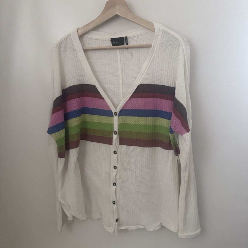 UO Out From Under Striped Jojo Oversized Waffle Knit Thermal Women’s Medium